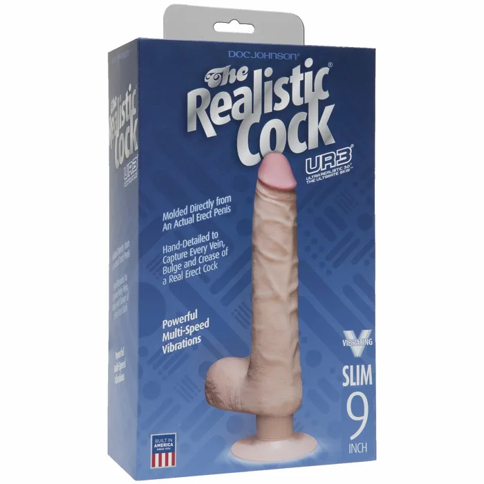 Realistic Cocks Dildos Realistic Cock Vib 9 inch Slim with Balls White