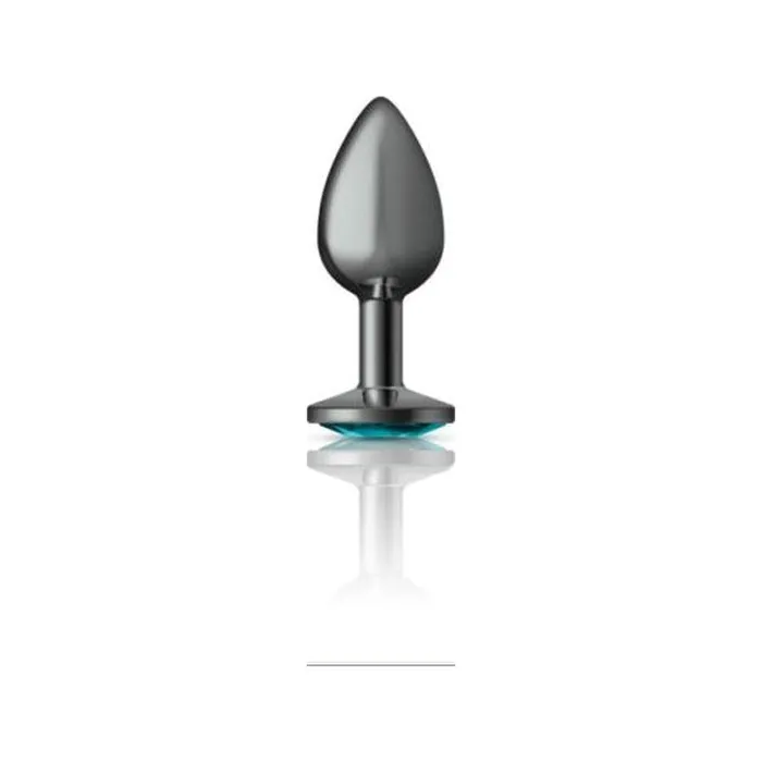 Anal Cheeky Charms Gunmetal Round Butt Plug w Teal Jewel Small Vibrant Vibes Australia Quality Sex Toys Great Prices